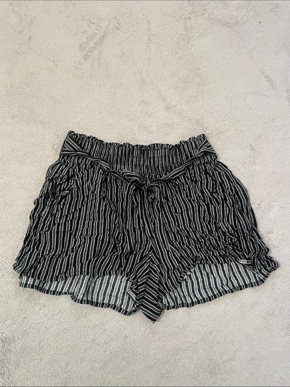 SO Black & White Striped Paperbag Waist Shorts